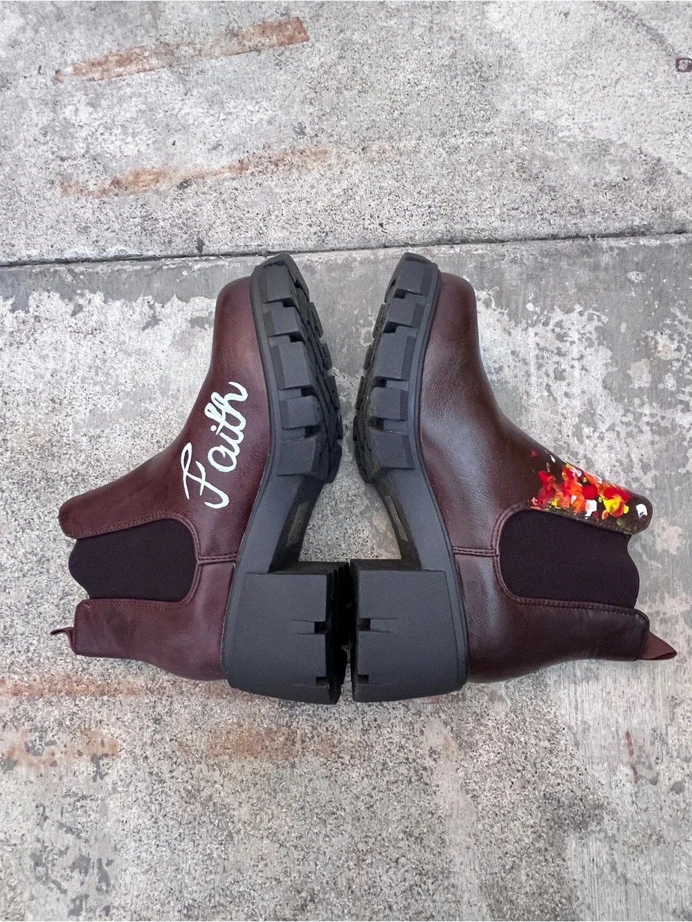 Soda Brown Ankle Boots with Hand-Painted Floral & Bird Art